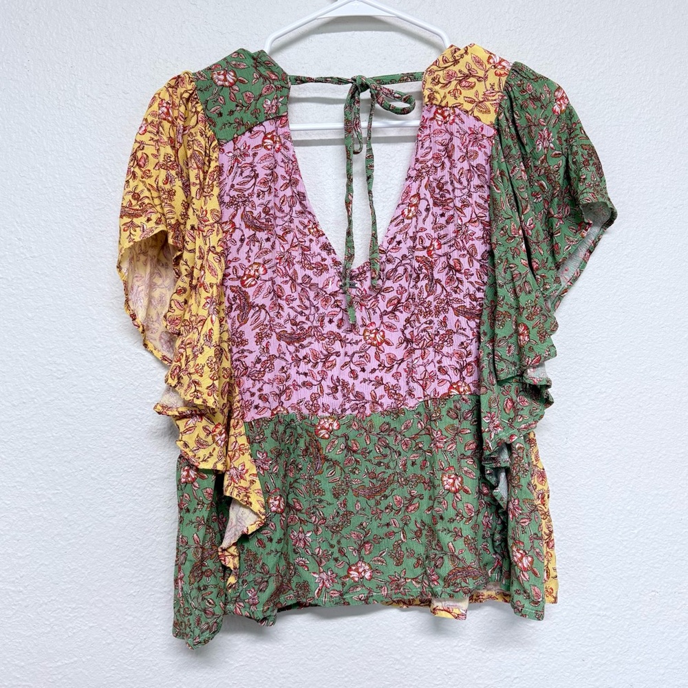 O’Neill Flutter Sleeve Patchwork Floral Buttoned … - image 2